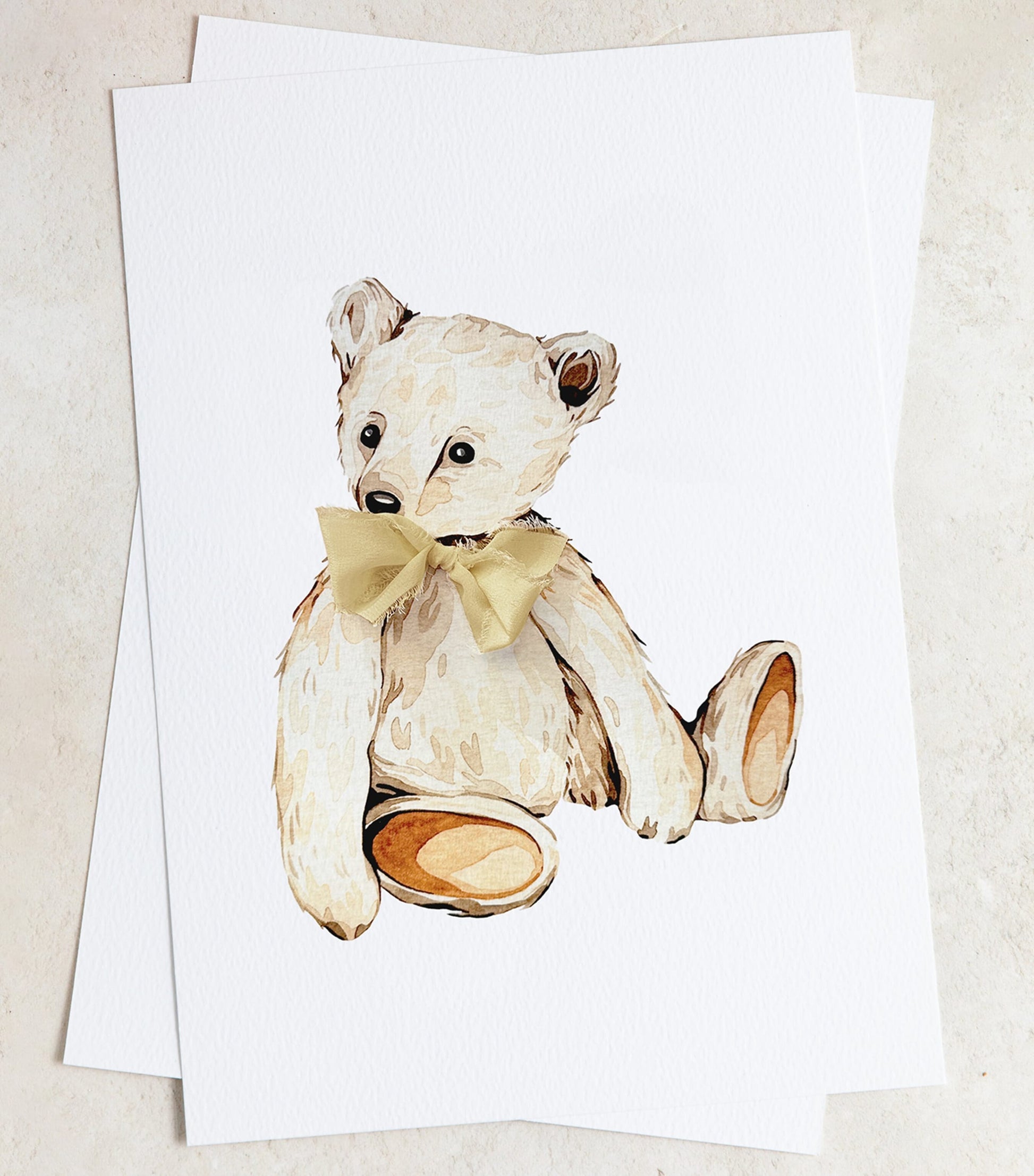 Sophie Brabbins Teddy Bear with Ribbon A4 Print