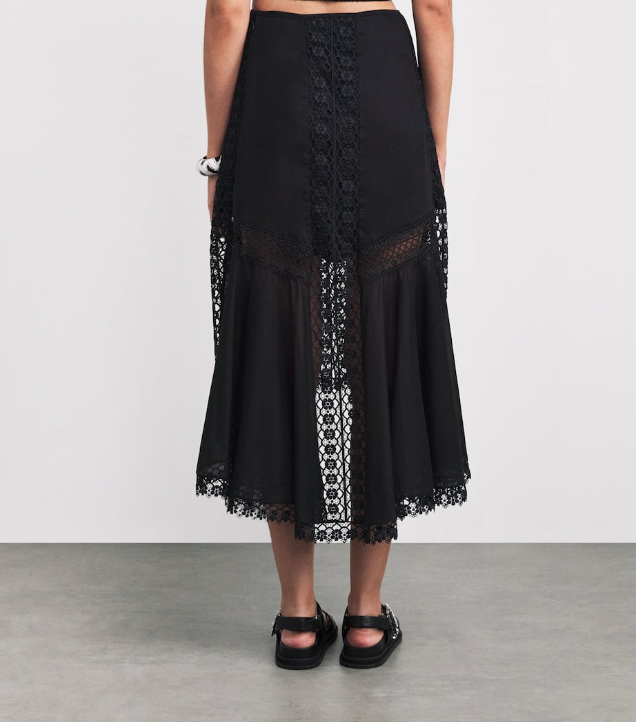 Charo Ruiz Ibiza Green Broderie-Trim Clair Midi Skirt