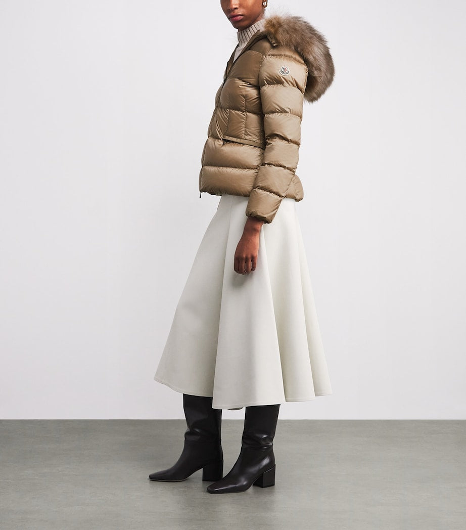 Moncler Beige Shearling-Trim Boed Puffer Jacket
