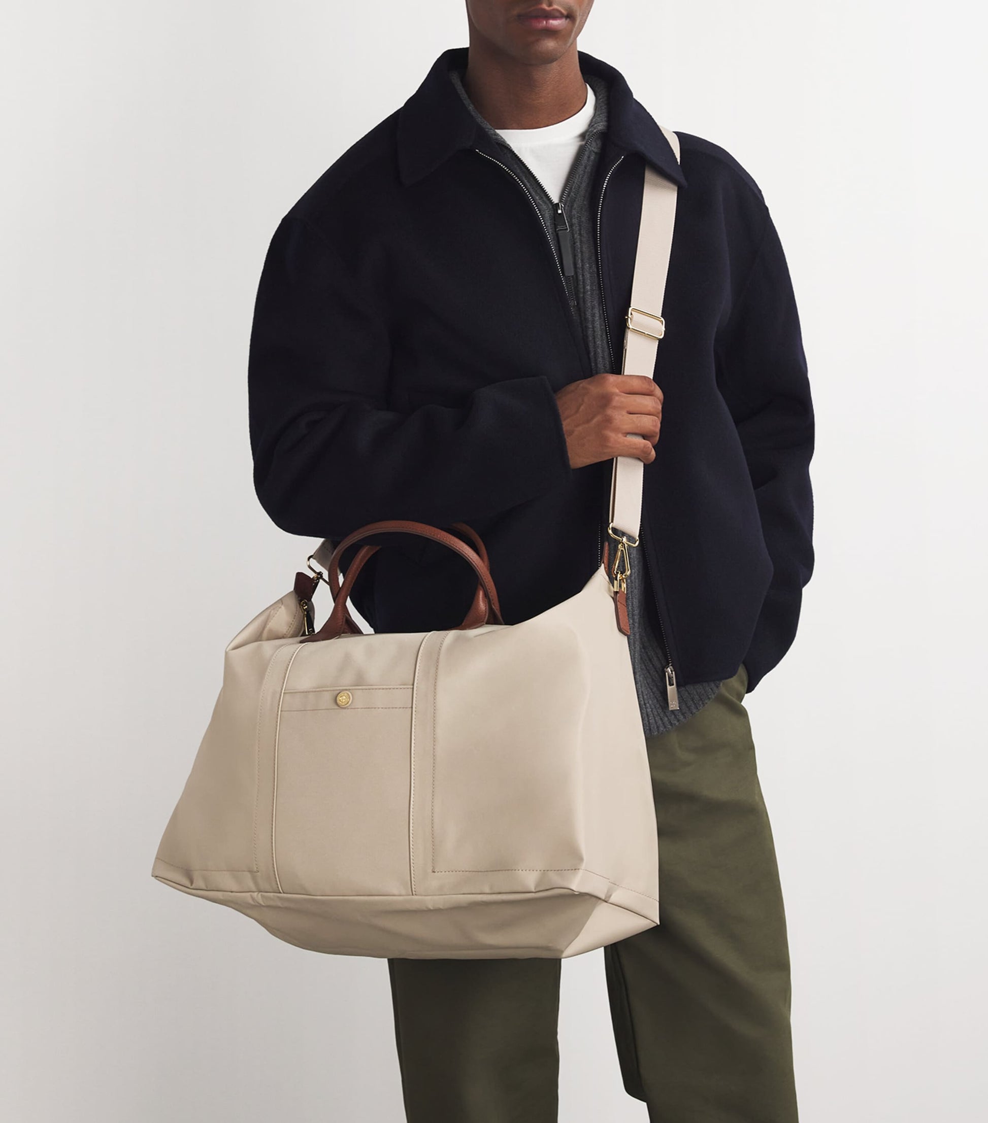 Harrods Neutral Nylon Overnight Tote Bag