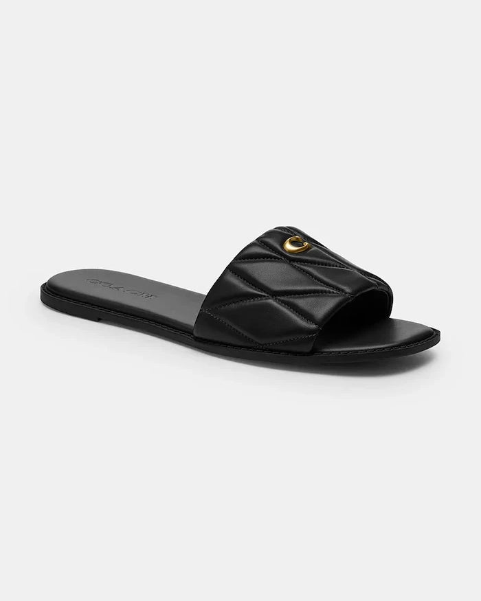 Coach чехли с равна подметка дамски от кожа Holly Quilted Leather Sandal