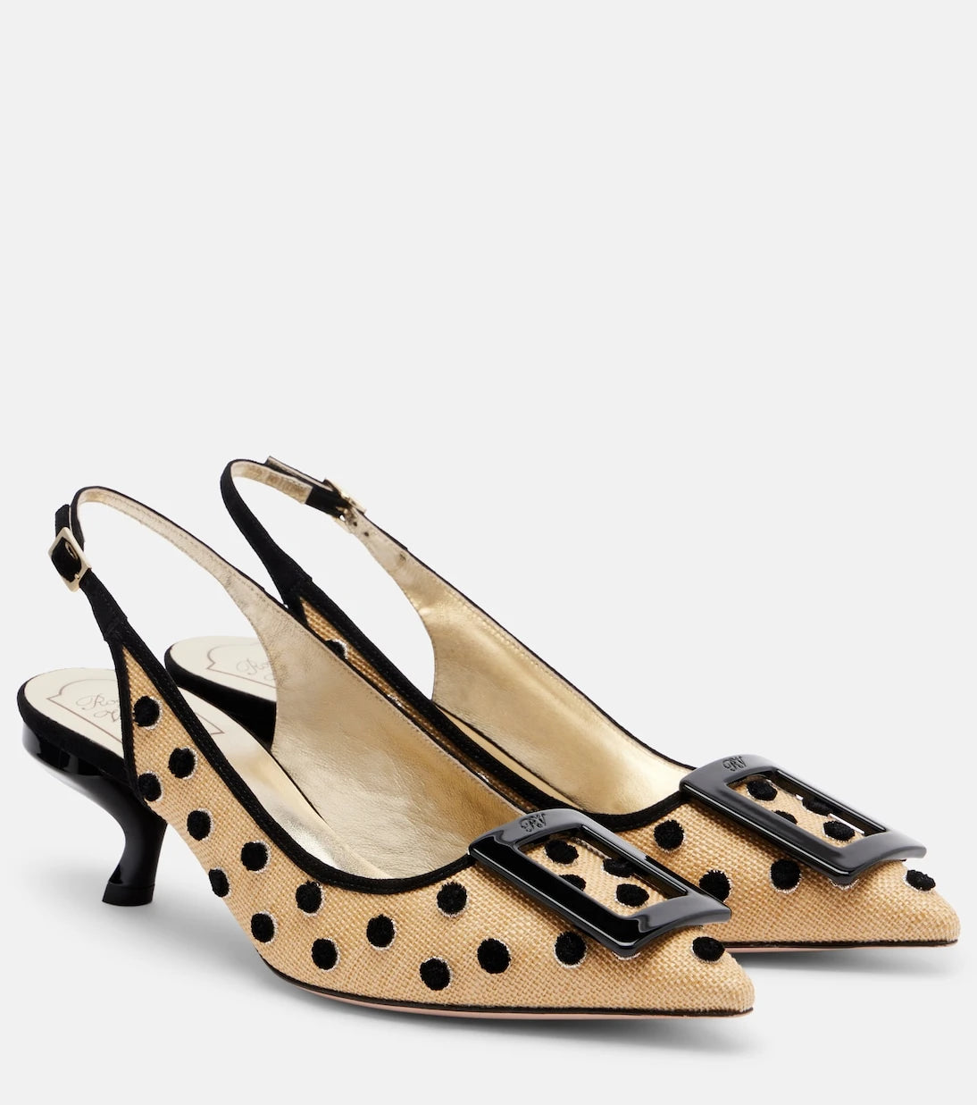 Roger Vivier - Virgule polka-dot canvas slingback pumps