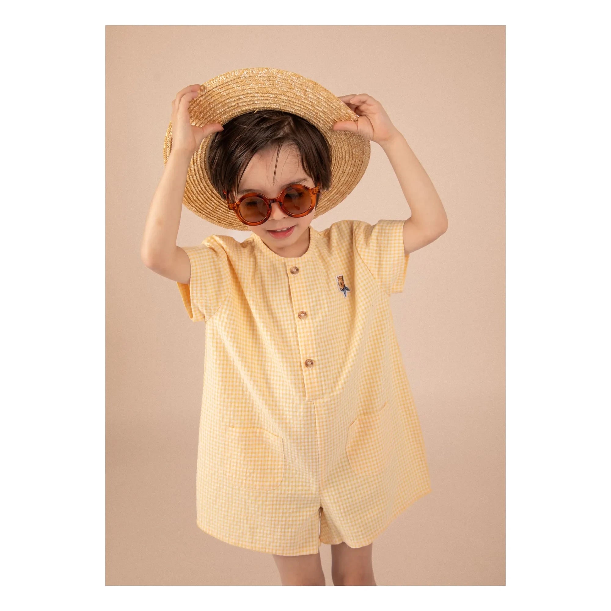Loir - Arsène Vichy Organic Cotton Playsuit | Yellow