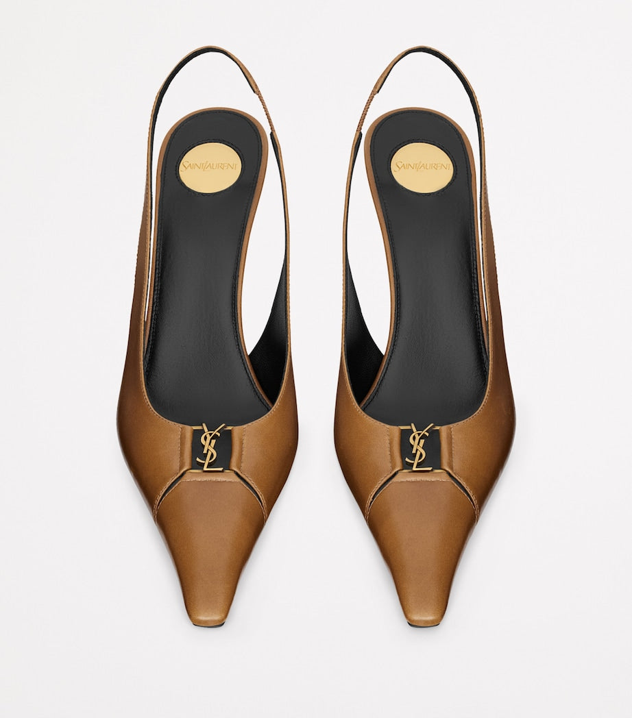 Saint Laurent Brown Leather Babylone Slingback Pumps 90