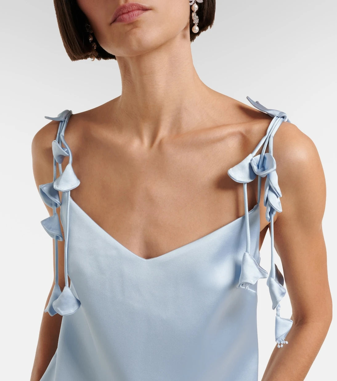 Self-Portrait - Floral-appliqué satin minidress