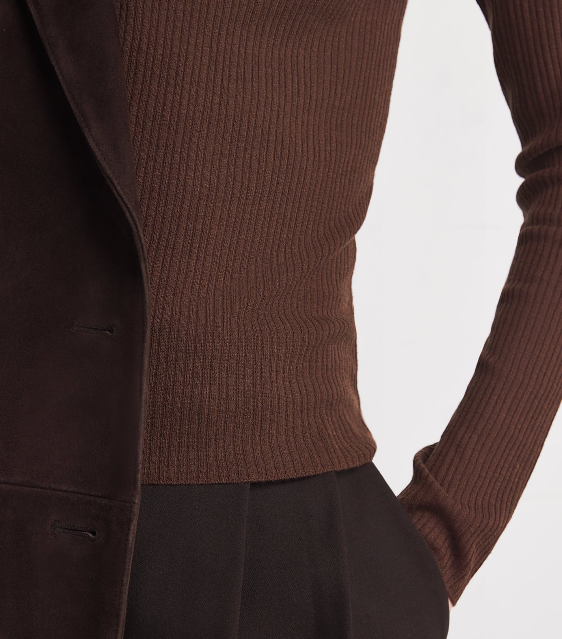 ME+EM Brown Wool-Cashmere Ribbed Sweater