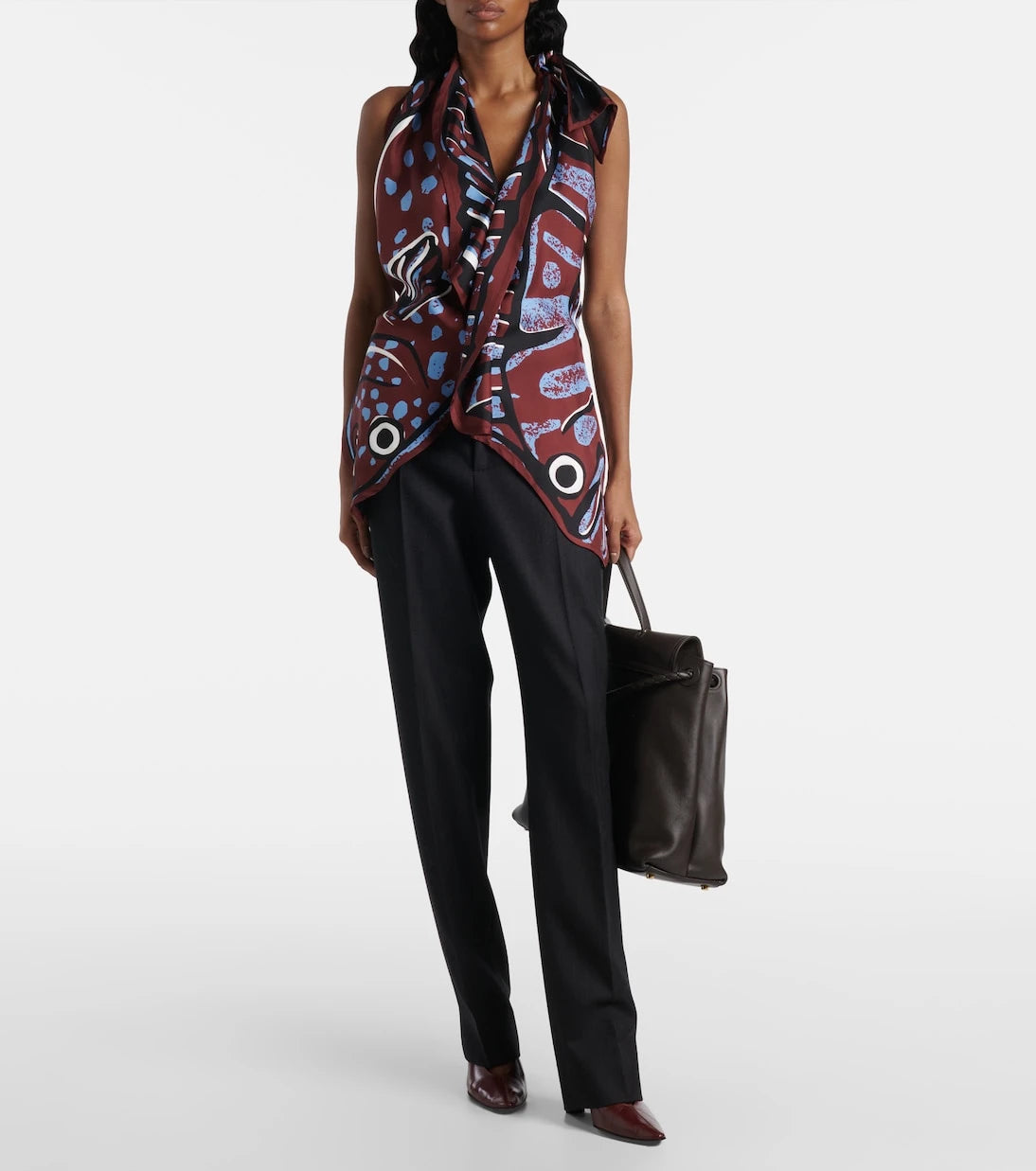 Bottega Veneta - Printed halterneck silk twill top