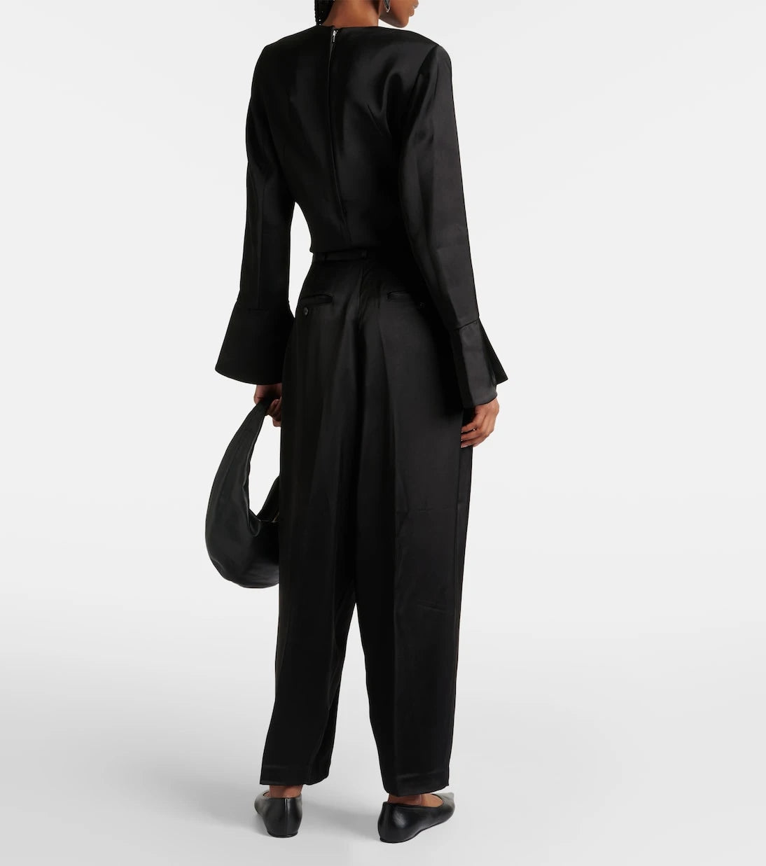 CO - High-rise satin crêpe wide-leg pants