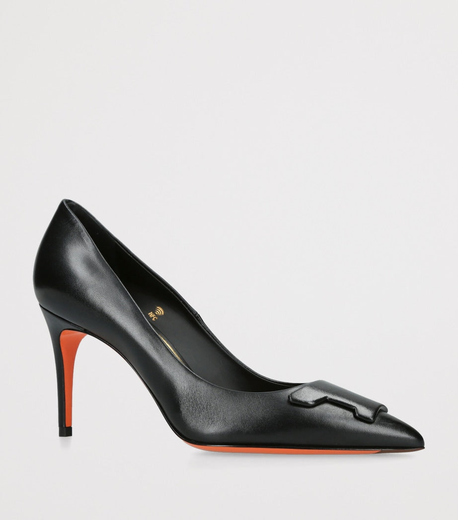 Santoni Black Leather Sibille Pumps 85