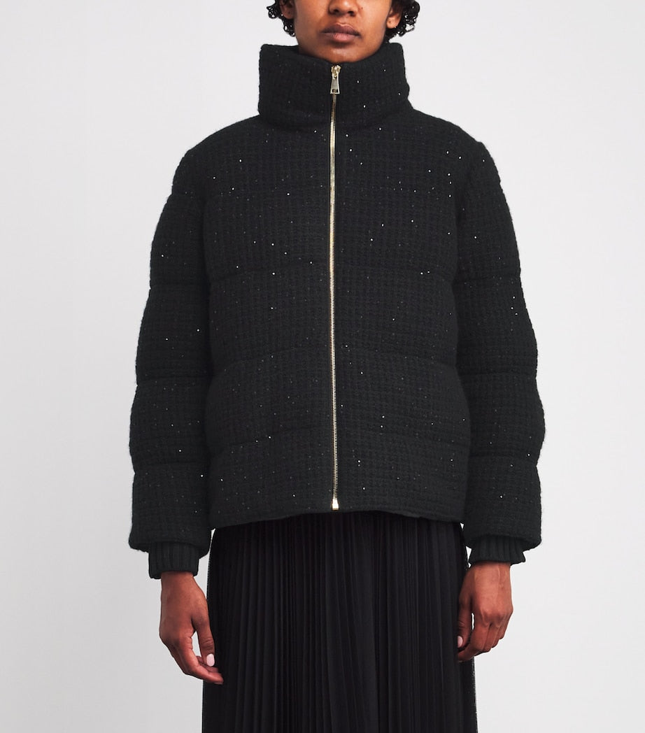 Wool-Silk-Cashmere-Blend Sequinned Jacket 825 NERO