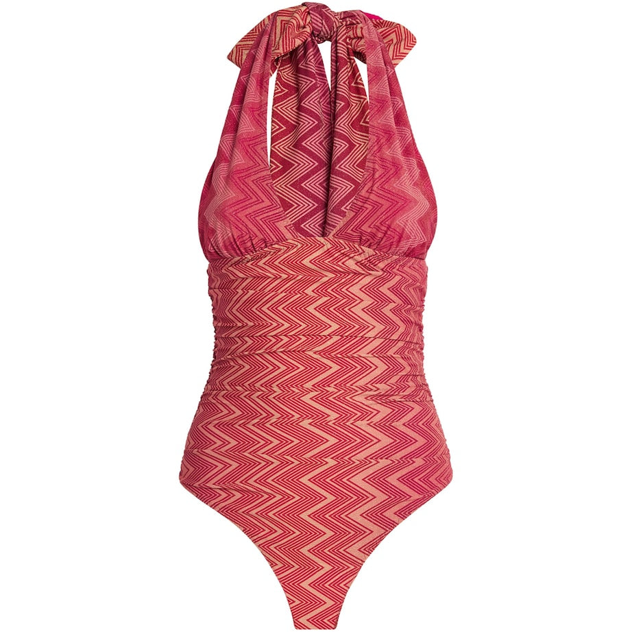 Missoni Red Halterneck Zigzag Swimsuit