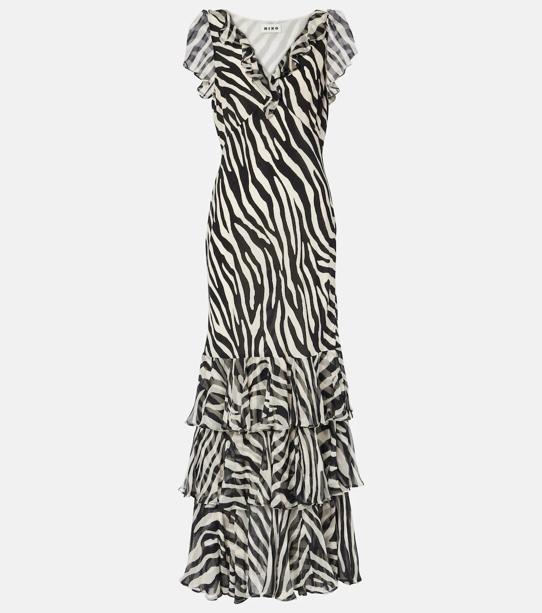 Rixo - Amelle zebra-print ruffled silk maxi dress