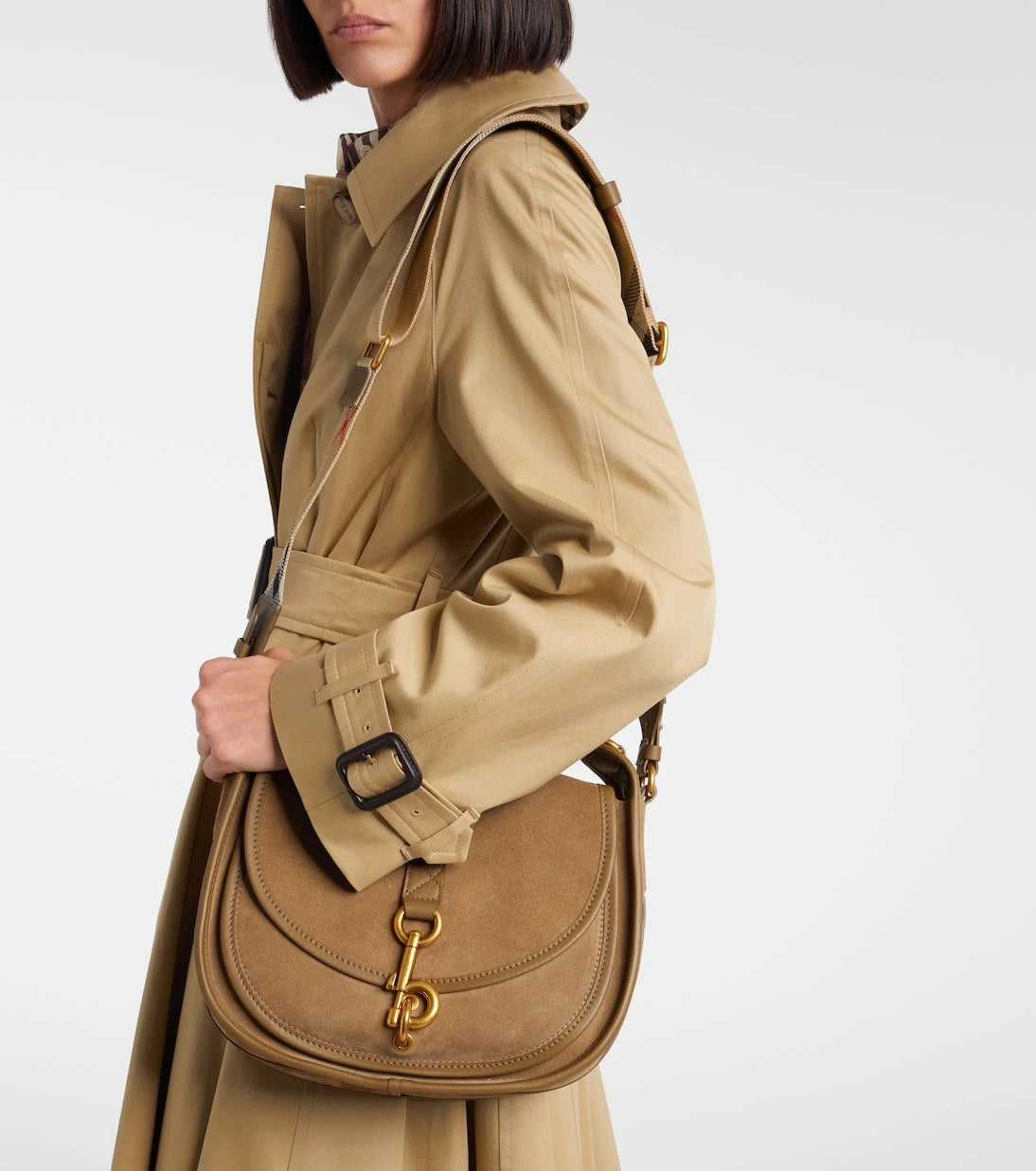 Burberry - حقيبة يد علوية من الشمواه بتصميم Clip Messenger