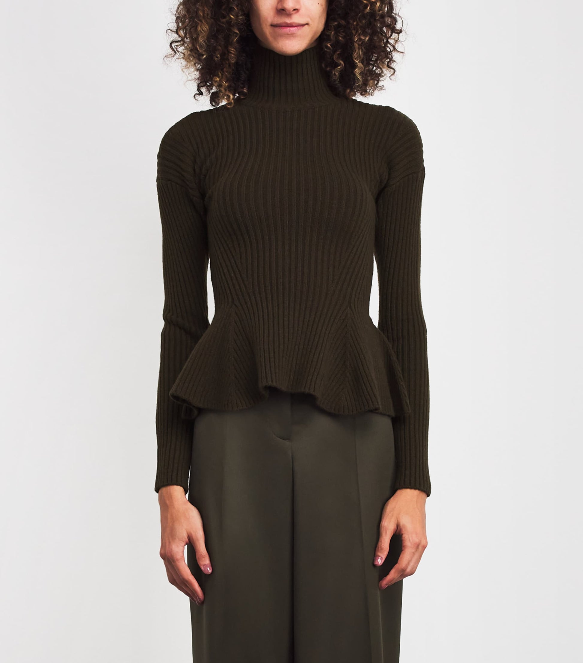 Green Wool-Blend Peplum Sweater