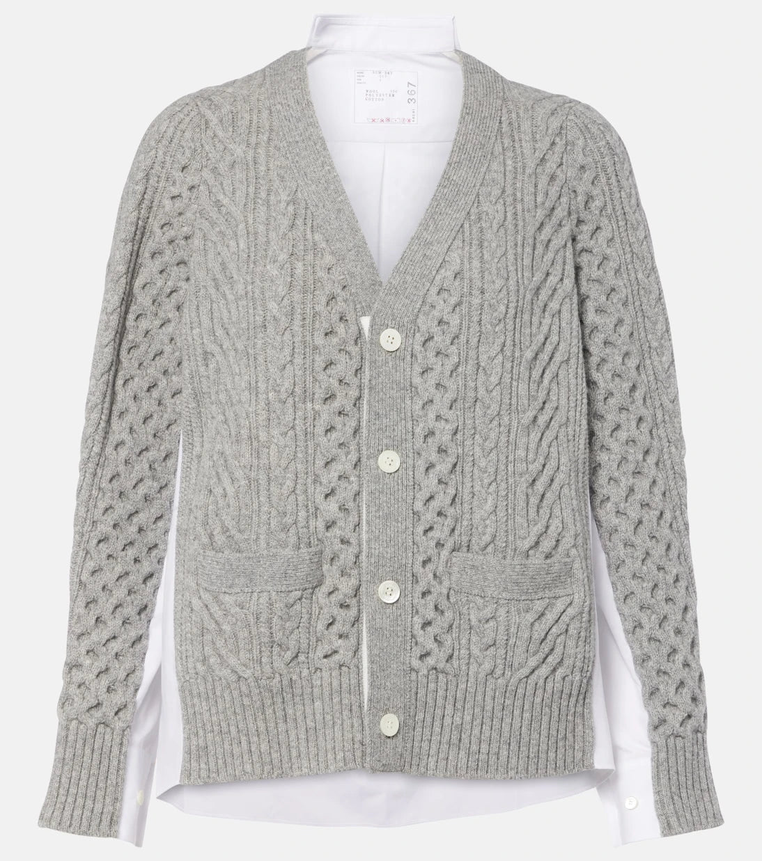 Sacai - Cable-knit wool and poplin cardigan
