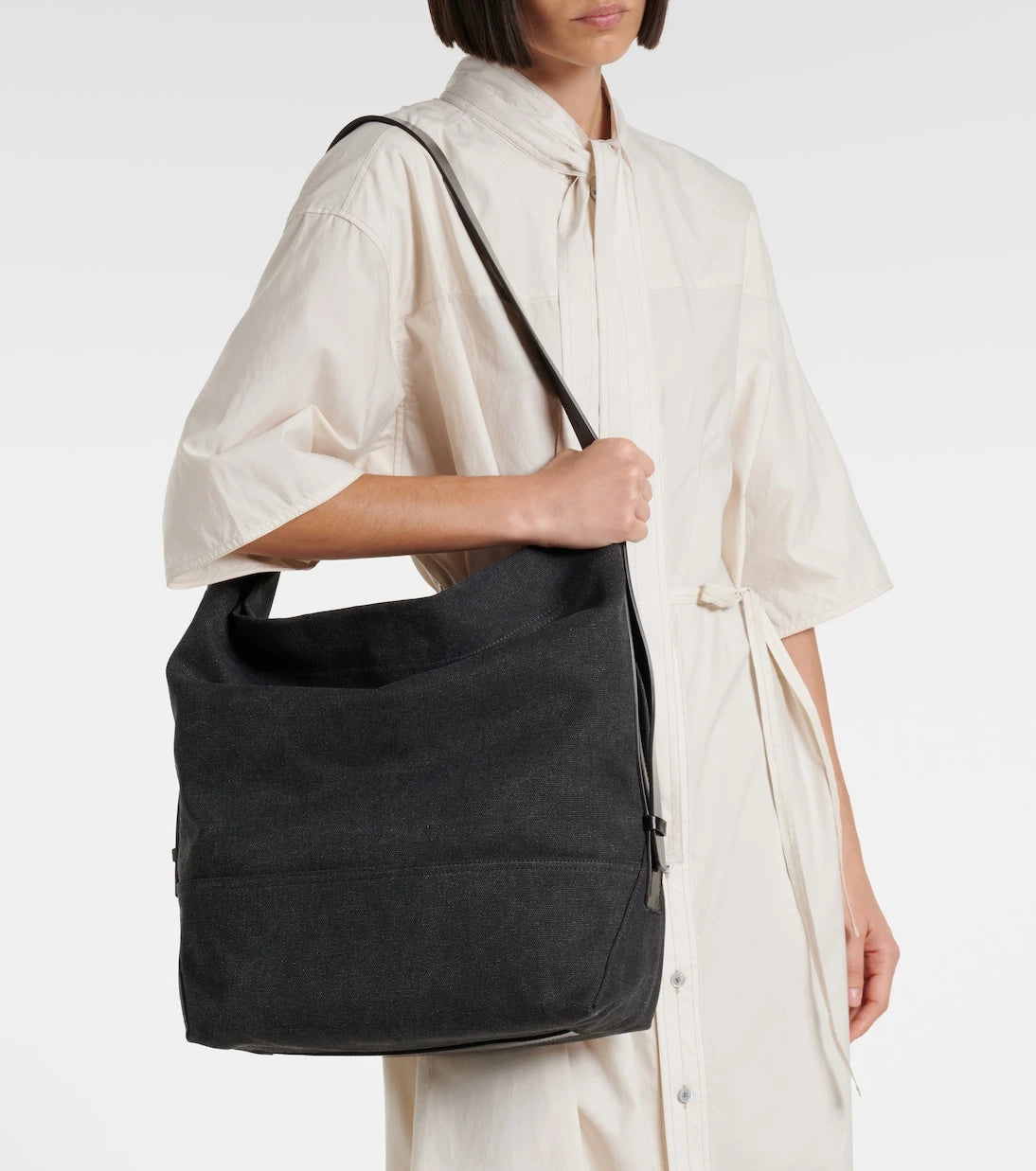 Lemaire - Belted leather-trimmed canvas tote bag