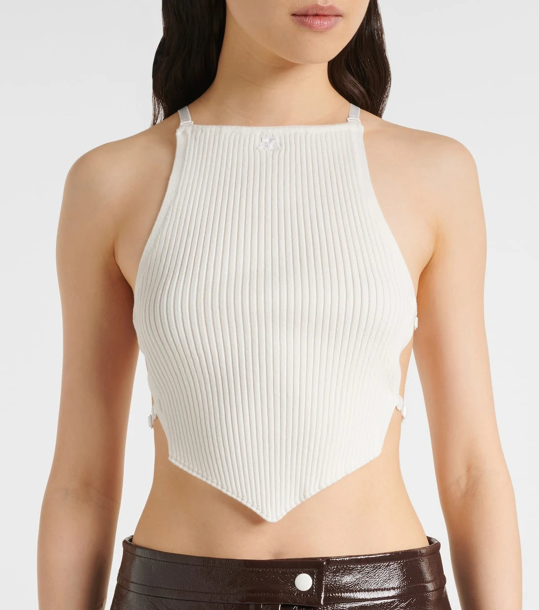 Courrèges - توب بلا أكمام محبوك مضلع بفتحات
