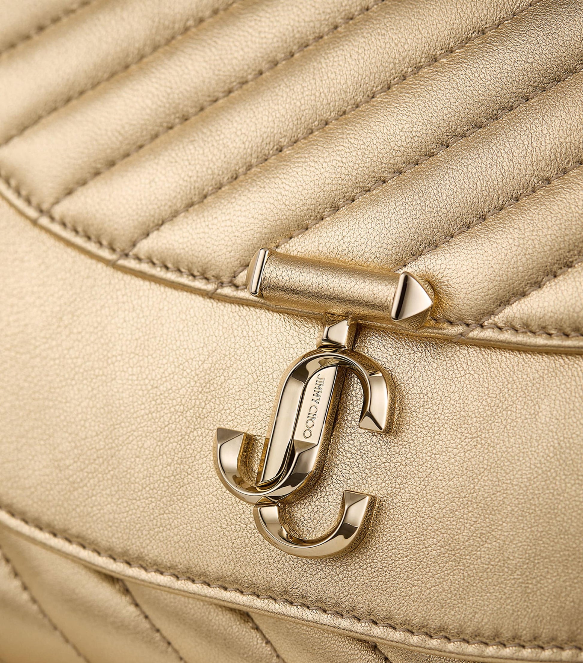 Jimmy Choo Gold Leather Curve Clutch Bag