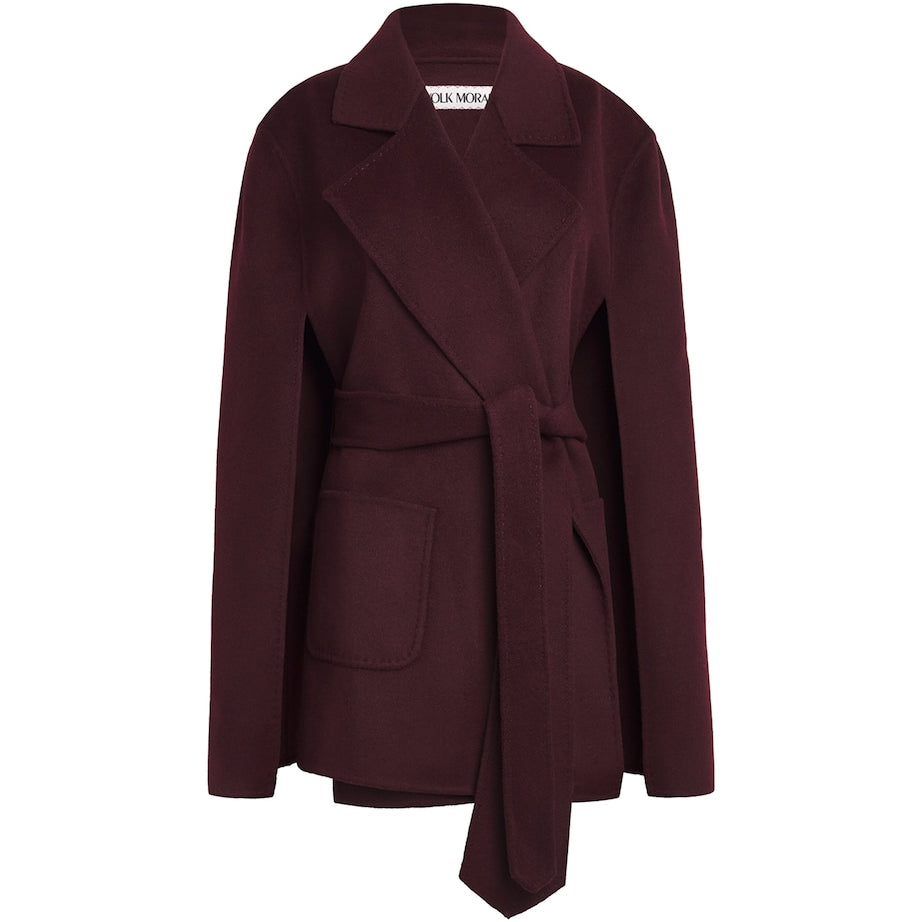 Wolk Morais Burgundy Cashmere Tie-Waist Cape