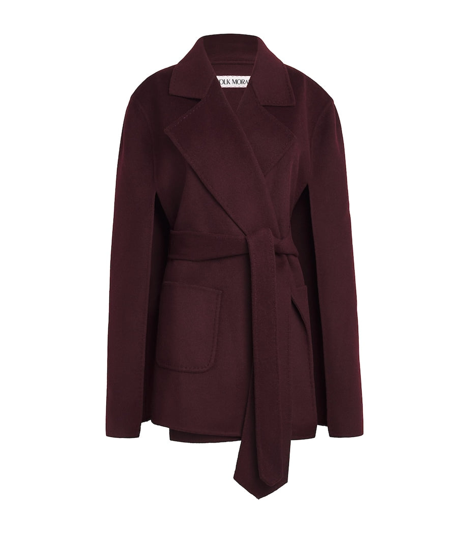 Wolk Morais Burgundy Cashmere Tie-Waist Cape