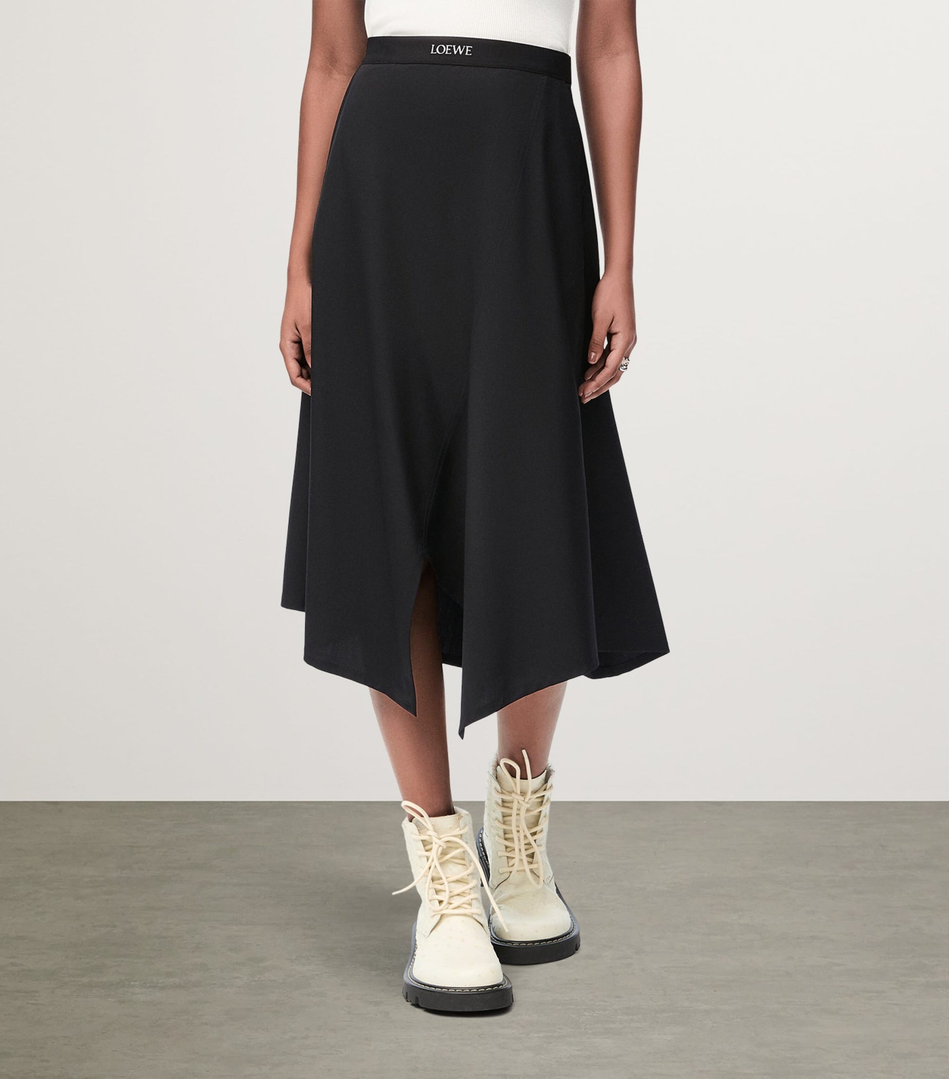 LOEWE Black Wool-Blend Asymmetric Skirt