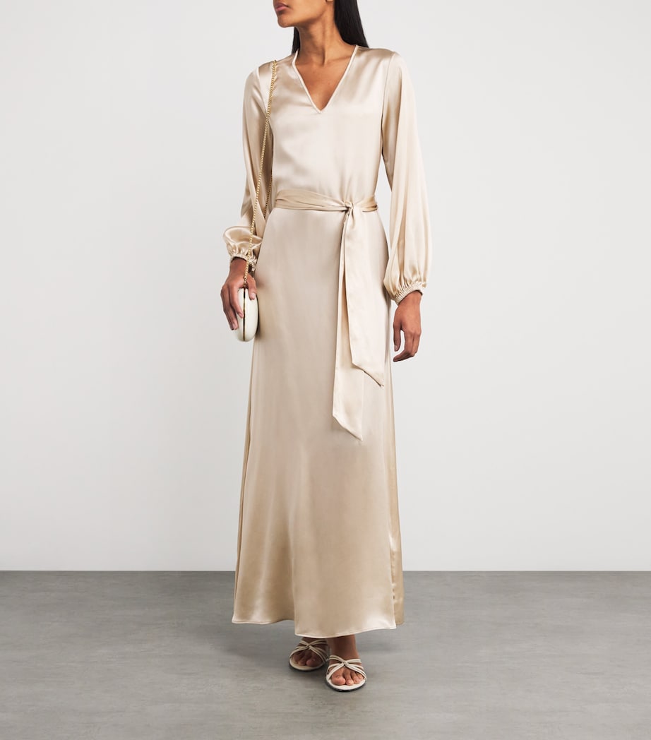 Eleventy Beige Silk Long-Sleeve Maxi Dress