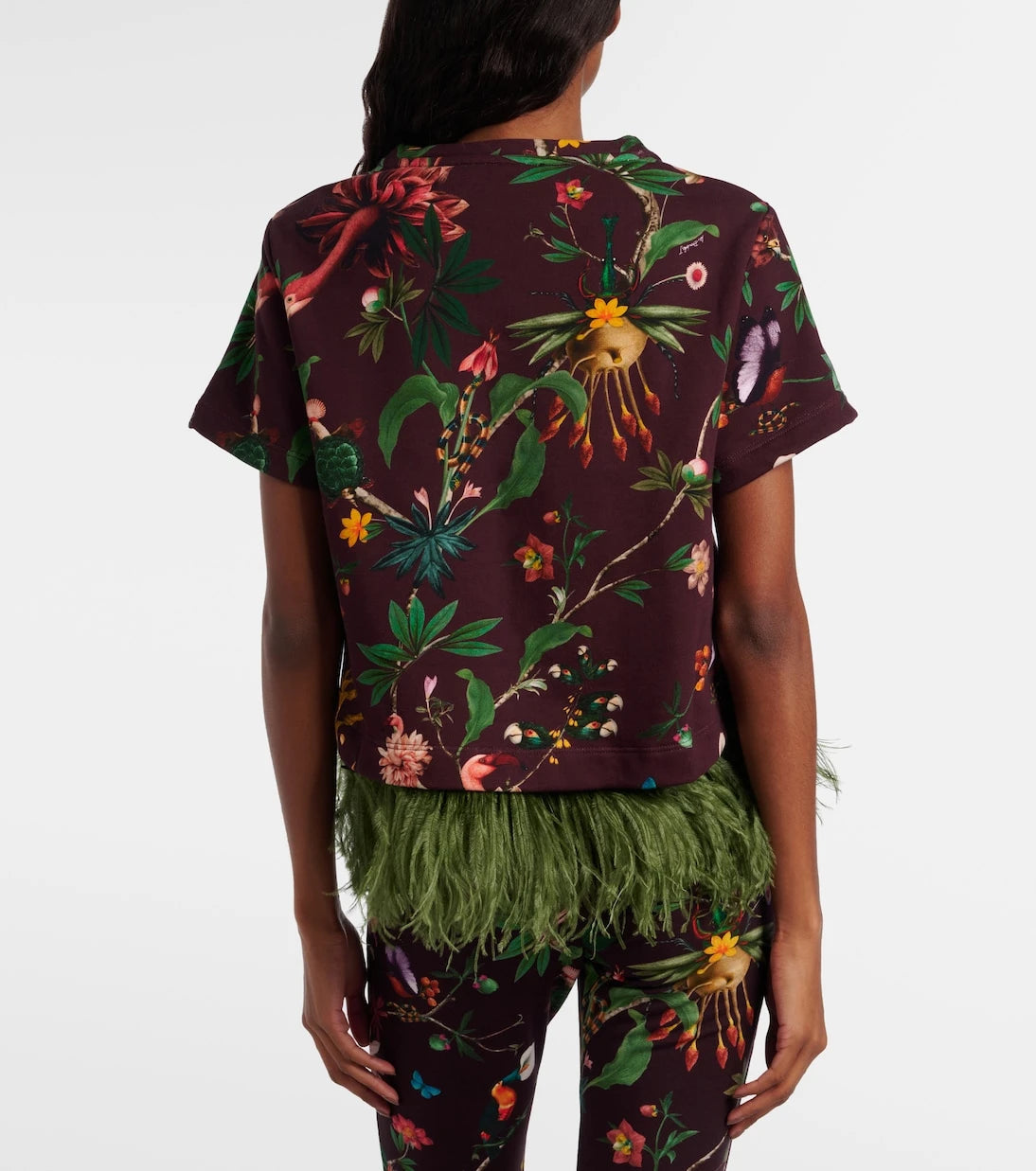 La DoubleJ - La Scala feather-trimmed printed cotton T-shirt
