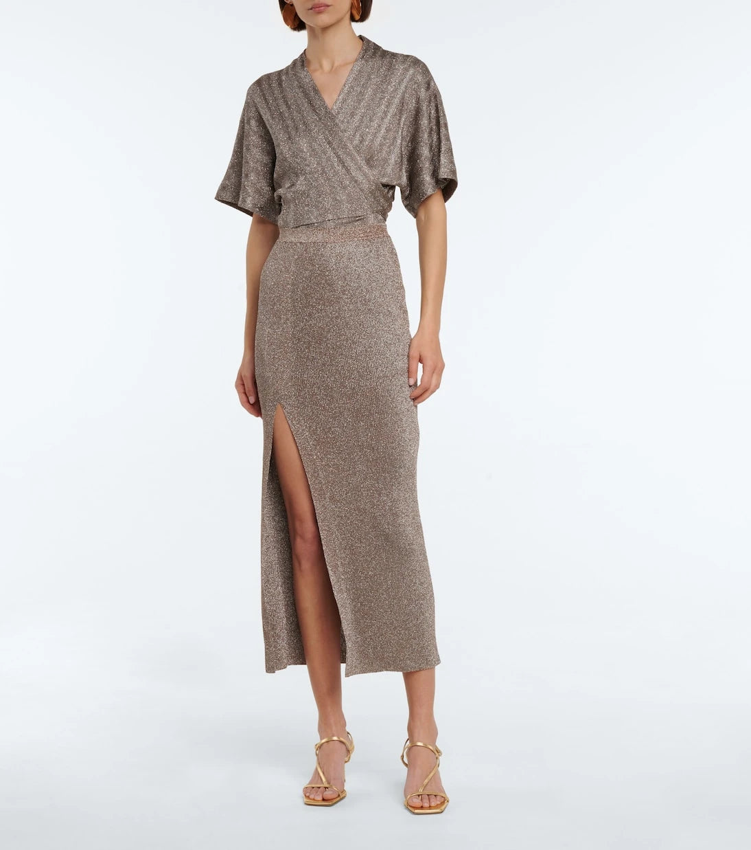 Missoni - تنورة ميدي مضلعة محبوكة لامعة