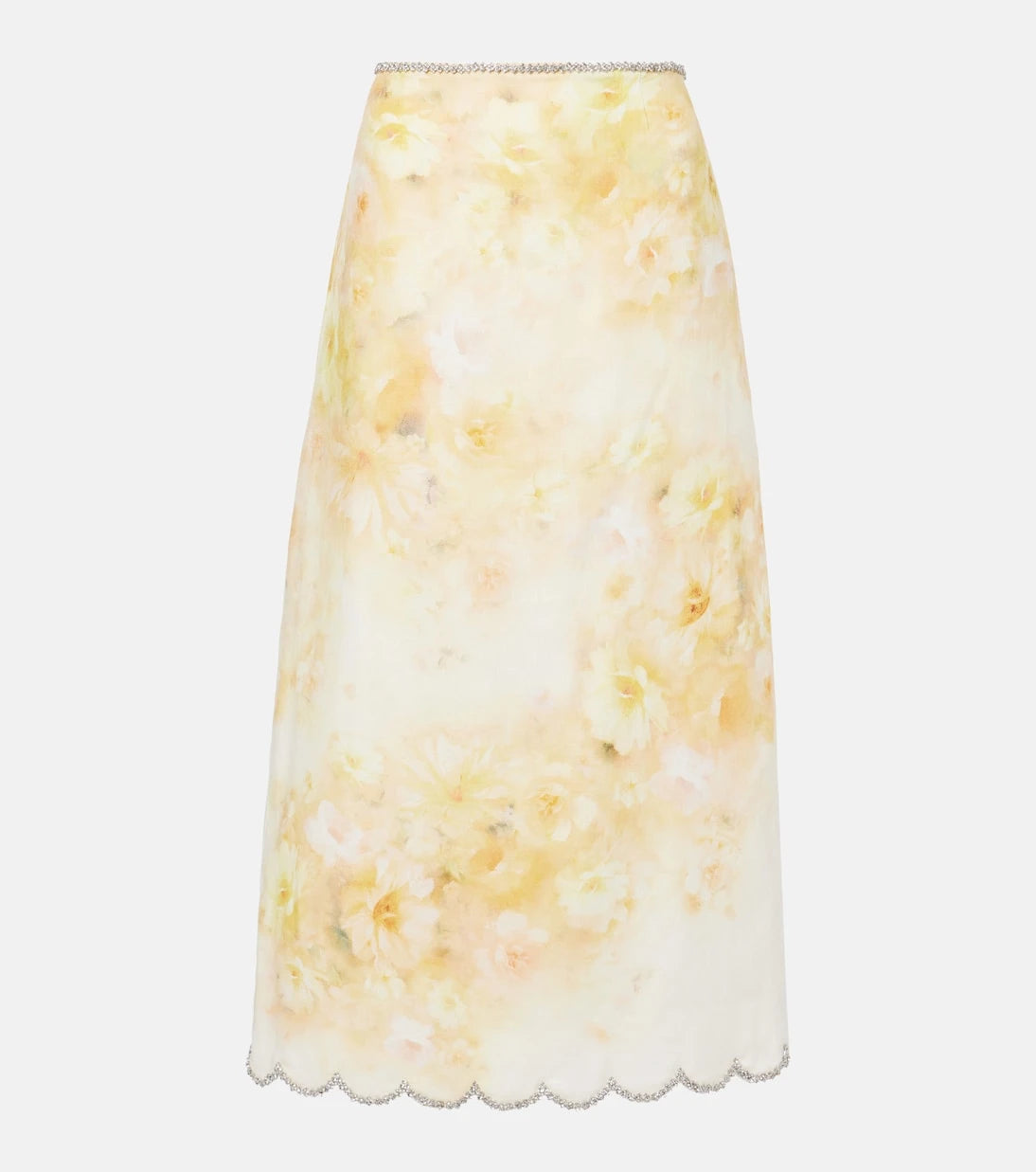 Zimmermann - Crush scalloped linen midi skirt