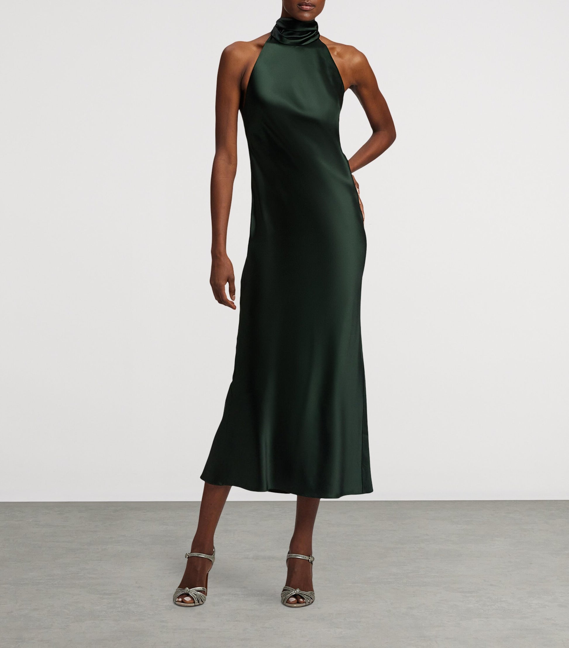 Green Satin Halterneck Dress