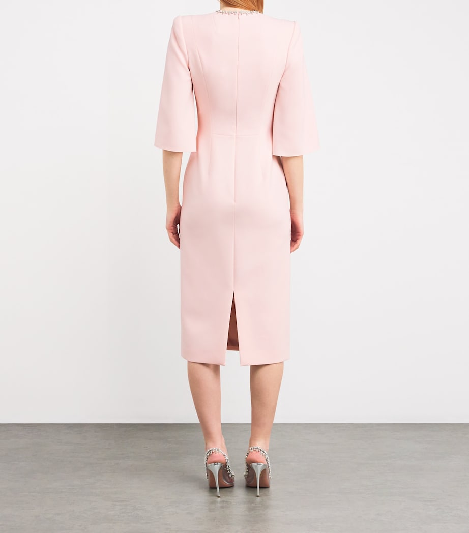 Jenny Packham Pink Crepe Embellished Midi Dress