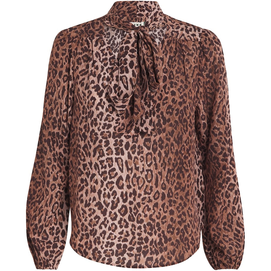 Rixo Brown Silk Moss Pussybow Blouse