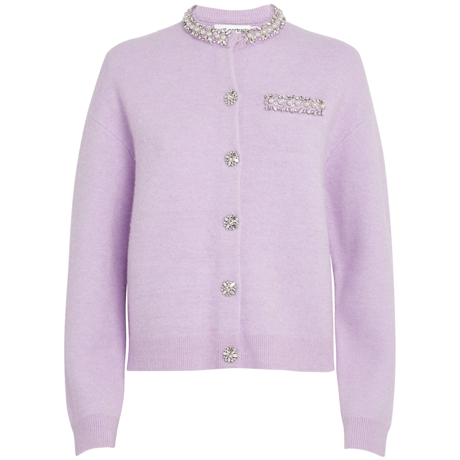 Self-Portrait Purple Crystal-Embellished Cardigan