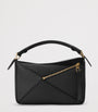 Small Leather Stripe Puzzle Edge Top-Handle Bag