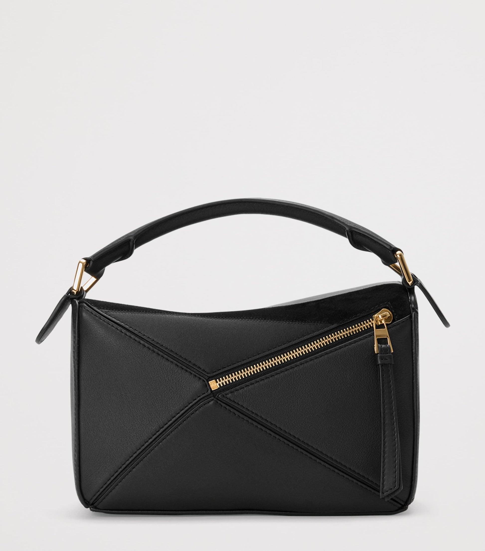 Small Leather Stripe Puzzle Edge Top-Handle Bag