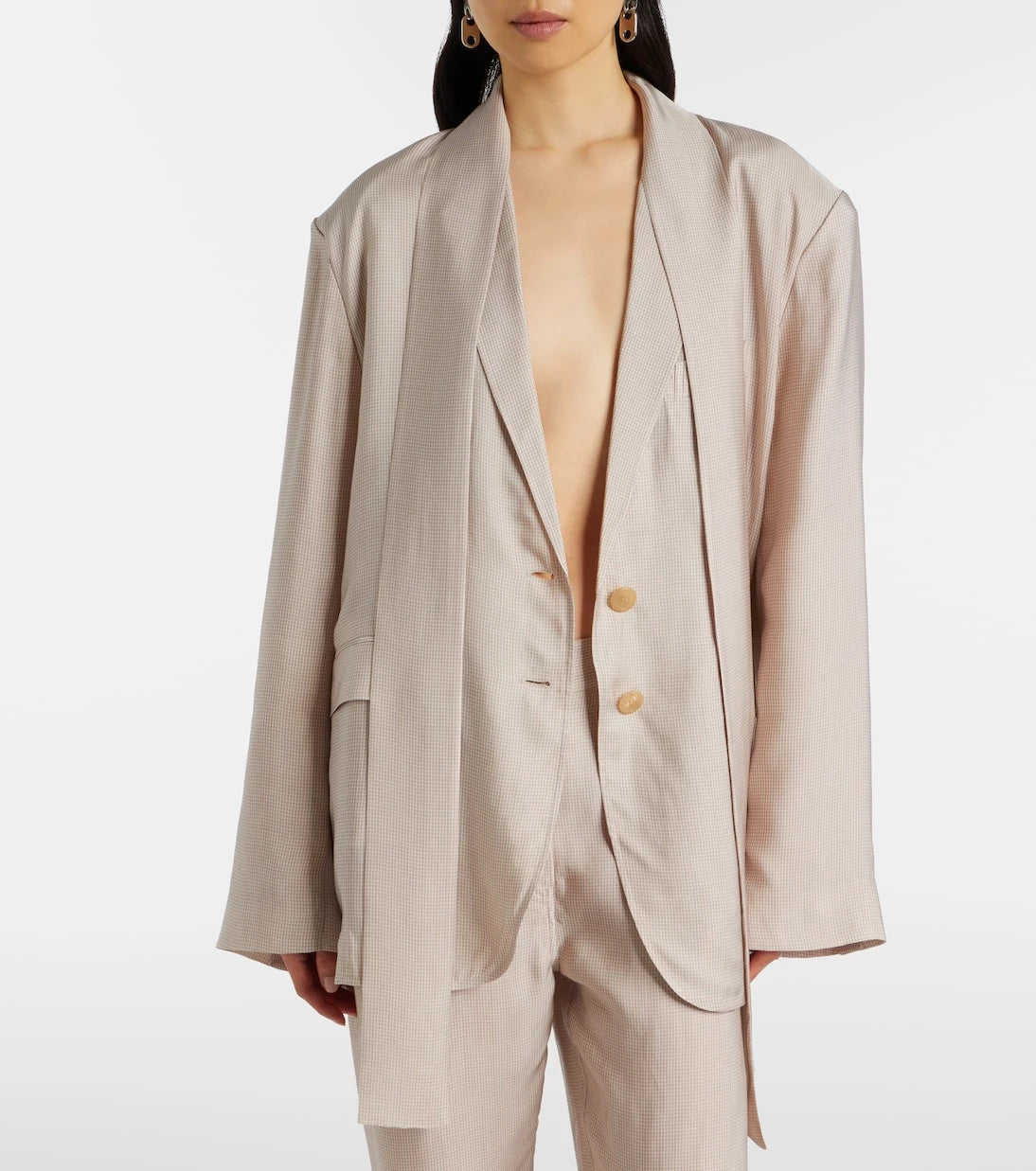 Acne Studios - سترة بليزر بتفاصيل وشاح كاروهات