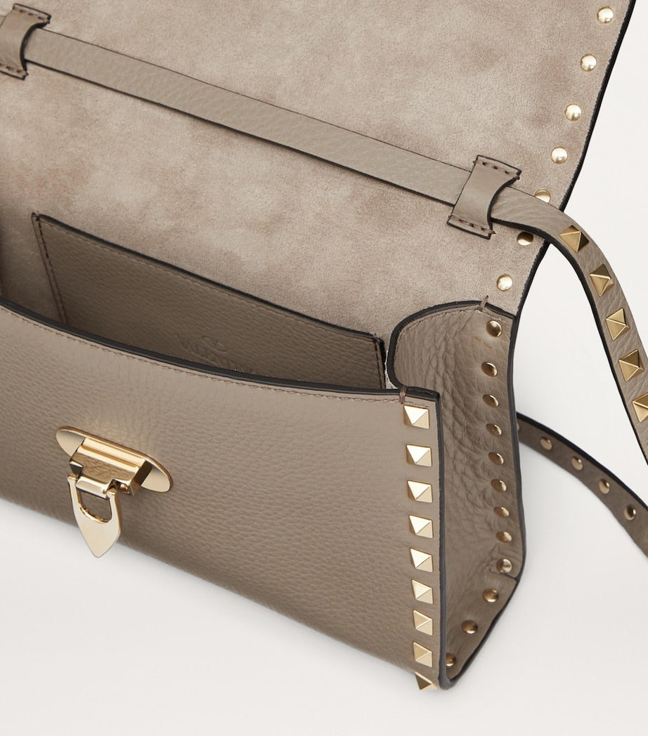 Valentino Garavani Grey Calf Leather Rockstud Alcove Shoulder Bag