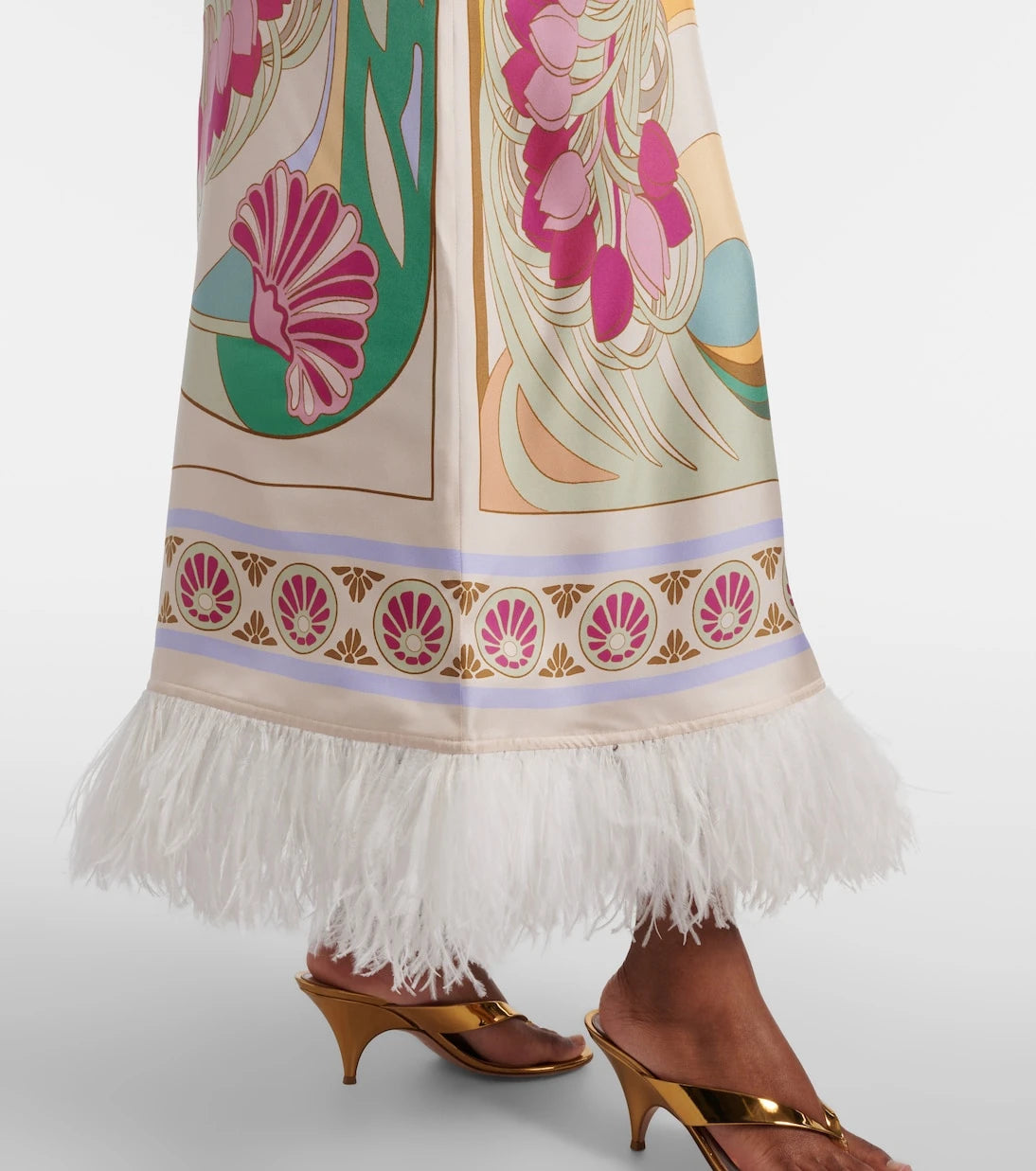 La DoubleJ - Swing feather-trimmed silk twill maxi dress