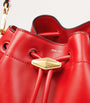 Red Medium Leather Cinch Bucket Bag