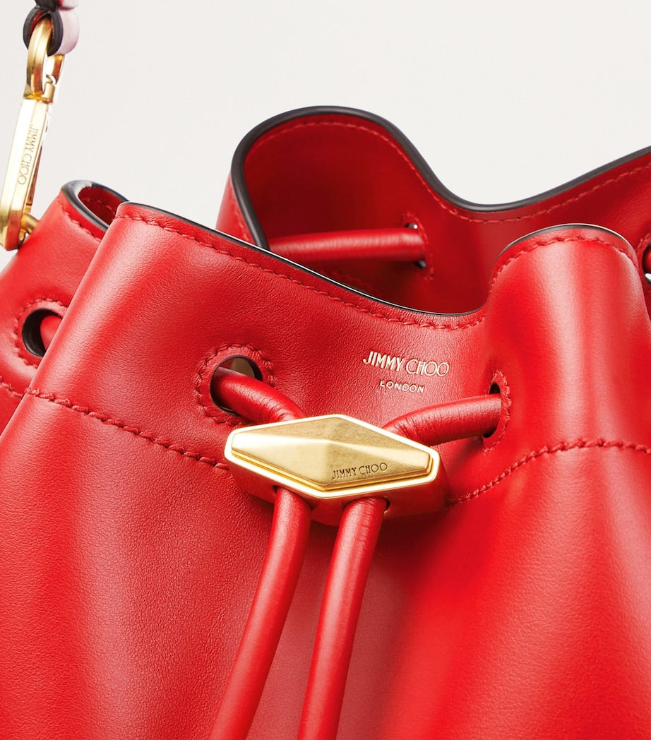 Red Medium Leather Cinch Bucket Bag