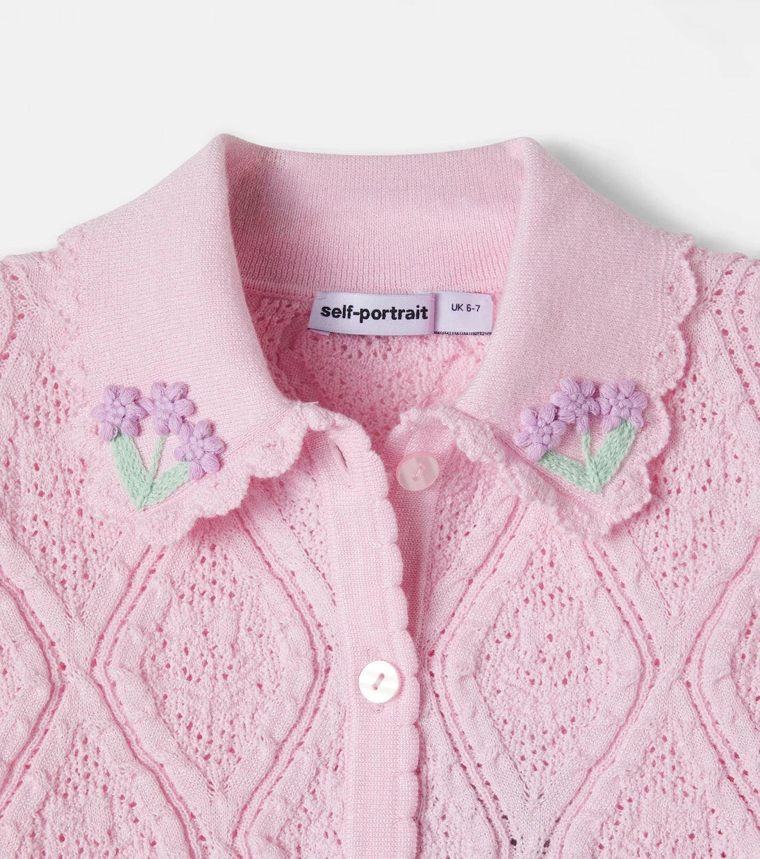 Self-Portrait Kids - Embroidered pointelle cotton-blend top