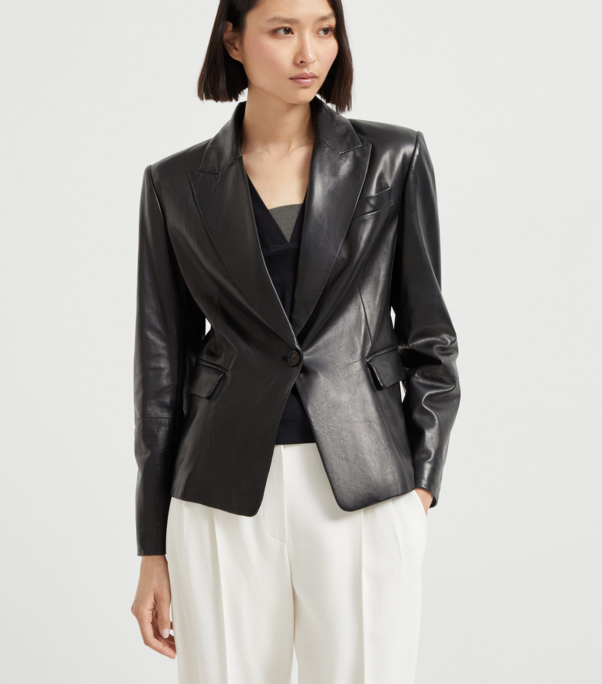 Brunello Cucinelli Black Nappa Leather Blazer