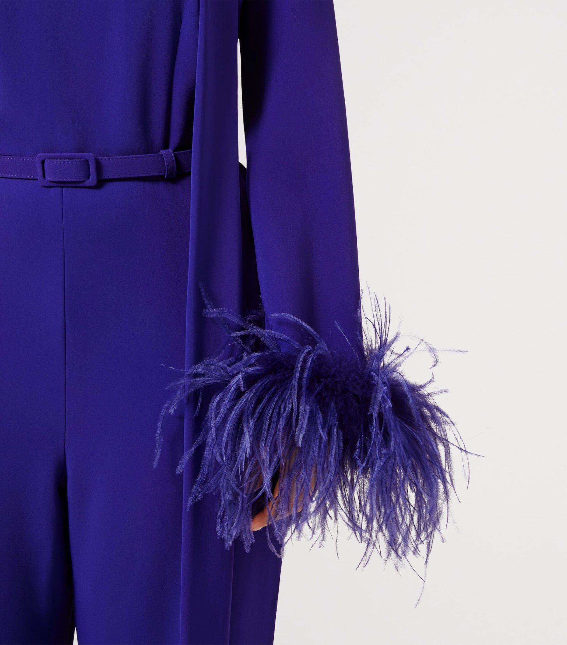 Marina Rinaldi Purple Feather-Trim Jumpsuit