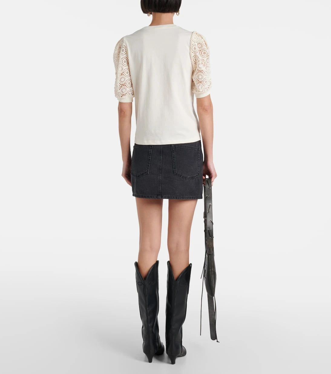Frame - Frankie lace-trimmed cotton jersey top
