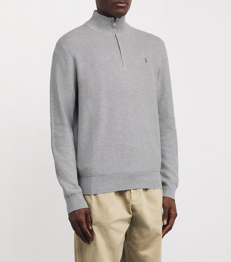 Polo Ralph Lauren Grey Cotton Half-Zip Sweater
