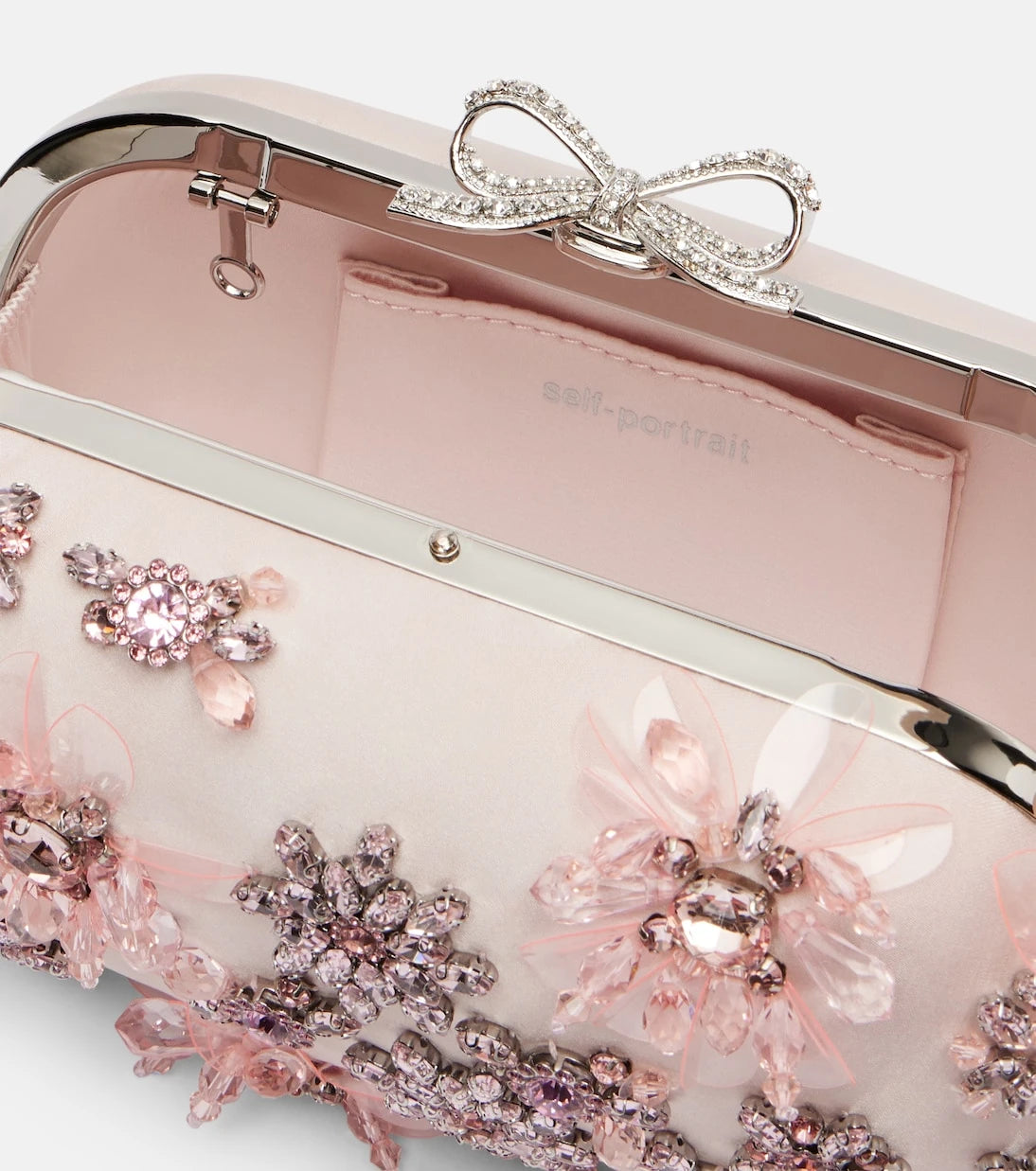 Self-Portrait - Crystal-embellished floral satin clutch