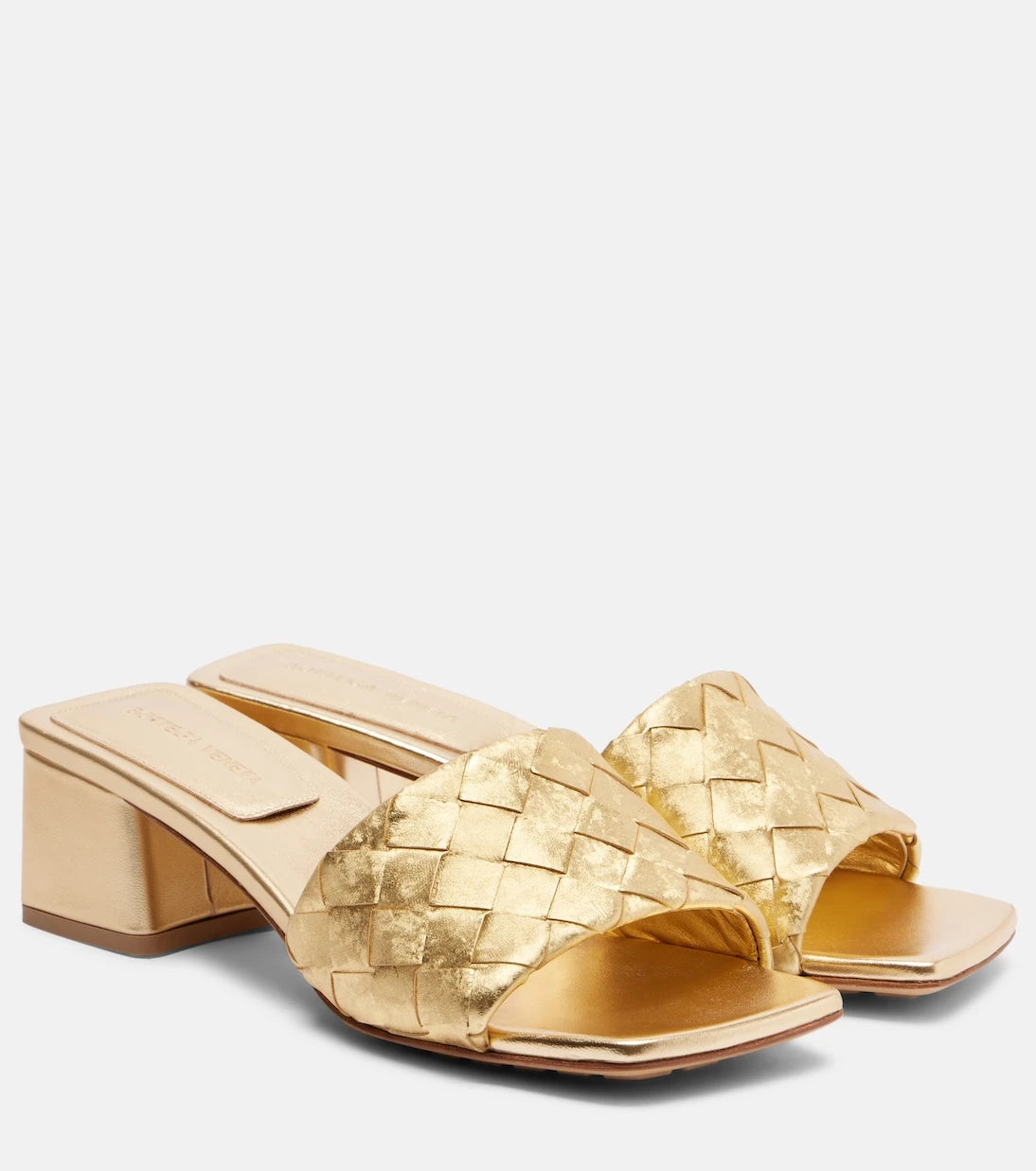 Bottega Veneta - Parco Intrecciato metallic leather mules
