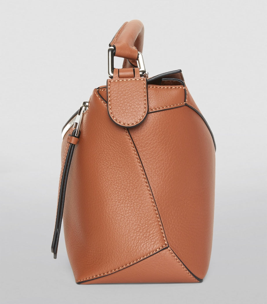 LOEWE Brown Small Leather Puzzle Edge Top-Handle Bag