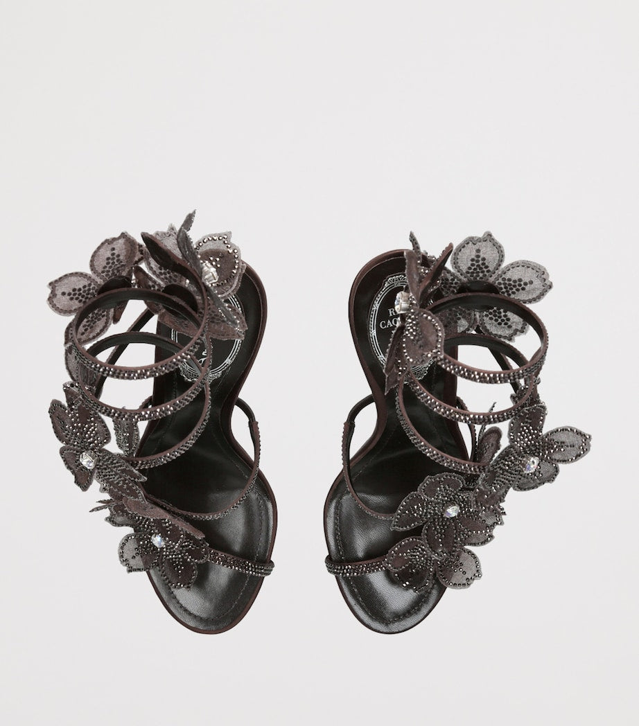 René Caovilla Brown Satin Floral Cleo Sandals 105