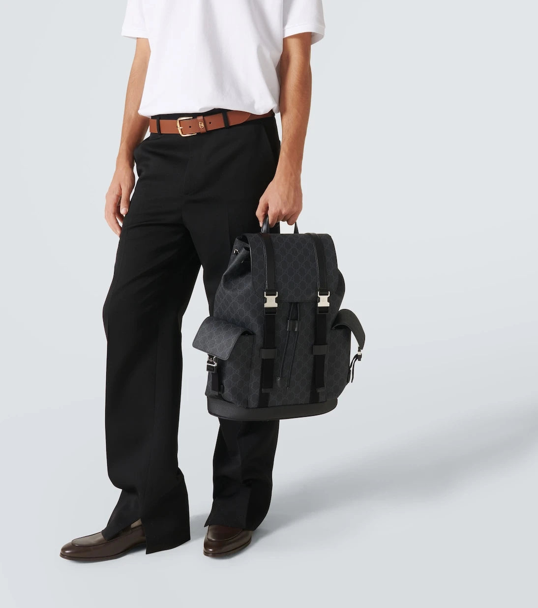Gucci - GG Canvas leather-trimmed backpack